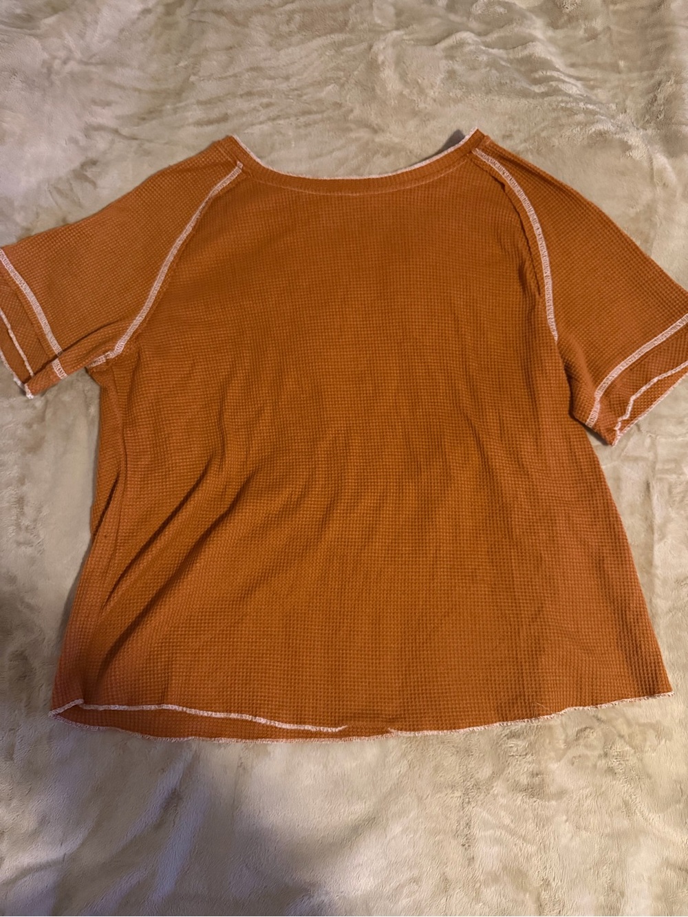 Burnt Orange Waffle Short Sleeve Top Retro Throwback XL